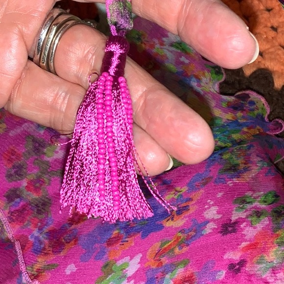 Saloni Halter Ruffles Tiered Silk Dress Barbiecore Size 6 - Picture 9 of 16